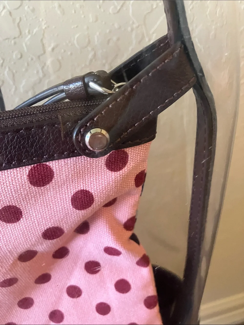 kate spade: Pink Polka Dot Clear See-Through Tote- Flaws
